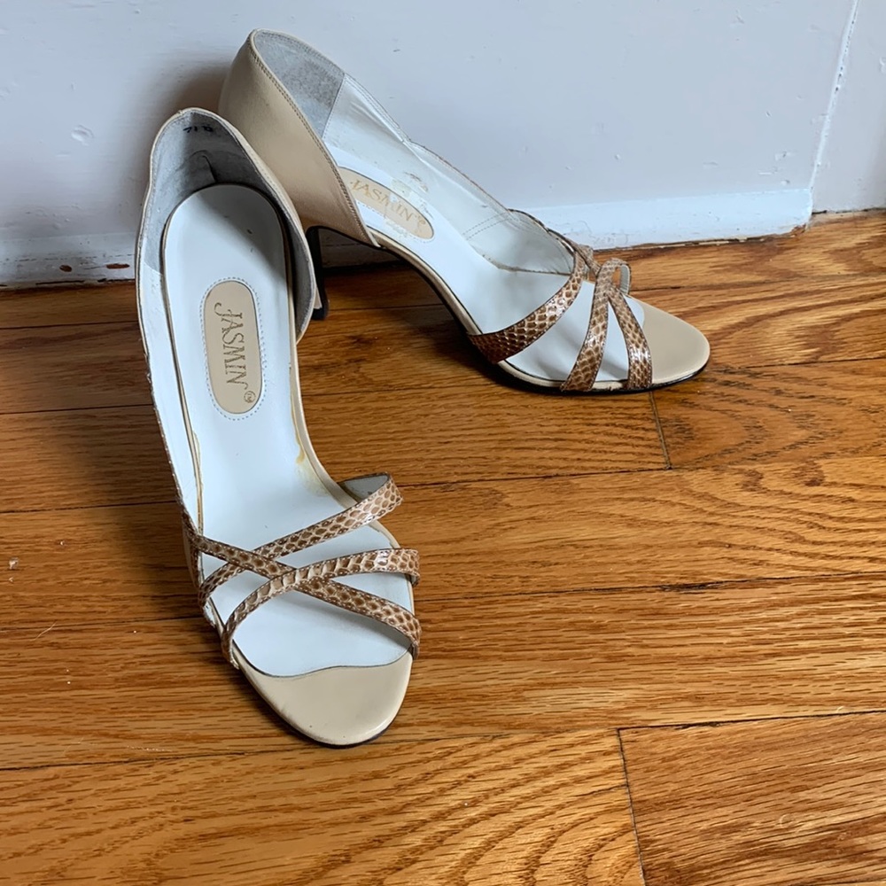 Vintage Jasmin Snakeskin Strappy Heels - size 7